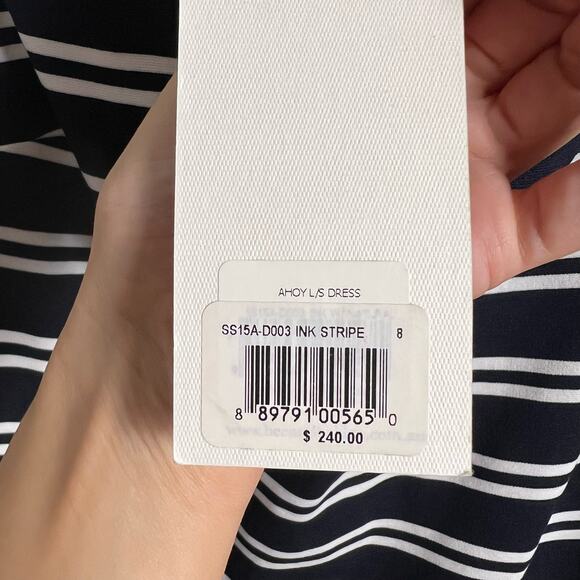 Bec & Bridge Ahoy Long Sleeve Off the Shoulder Midi Dress in Ink Stripe Size 8 - Picture 8 of 9